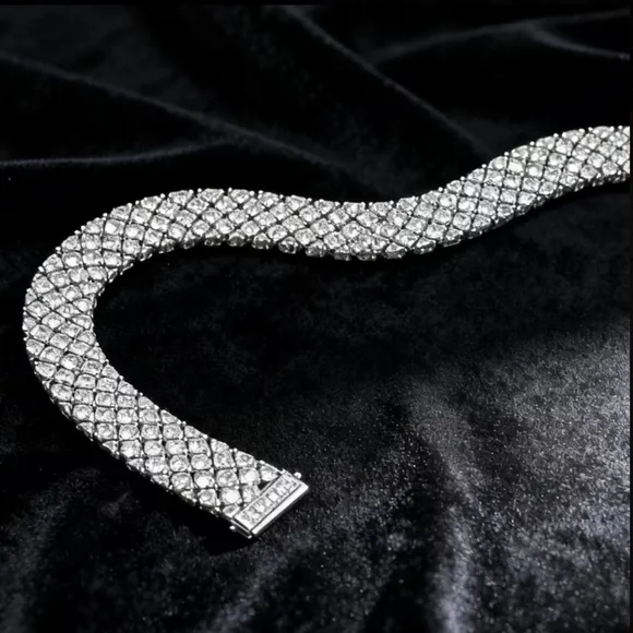 Dazzling 925 Sterling Silver Moissanite Wide Bracelet 6.79" New - Picture 4 of 13